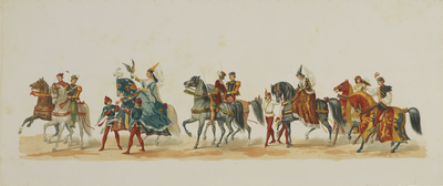 29140 Tweede blad van de maskerade van de studenten van de Utrechtse hogeschool op 25 juni 1867, voorstellende het ...